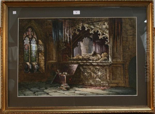 View Of A Gothic Church Interior Oil Painting by Margaret Rayner