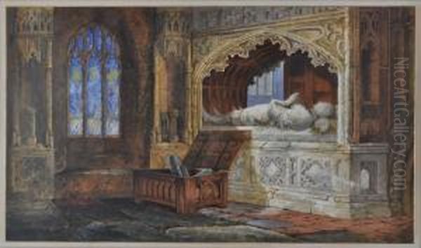 Churchinterior Scene Oil Painting by Samuel A. Rayner