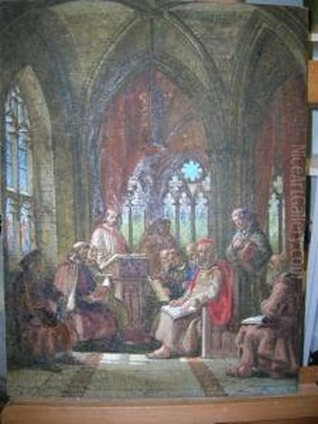 Greek Orthodox Priests At A Service In A Church Oil Painting by Samuel A. Rayner