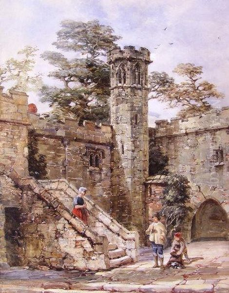 Castle Scene With Figures Oil Painting by Samuel A. Rayner