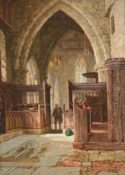 Church Interior Oil Painting by Samuel A. Rayner