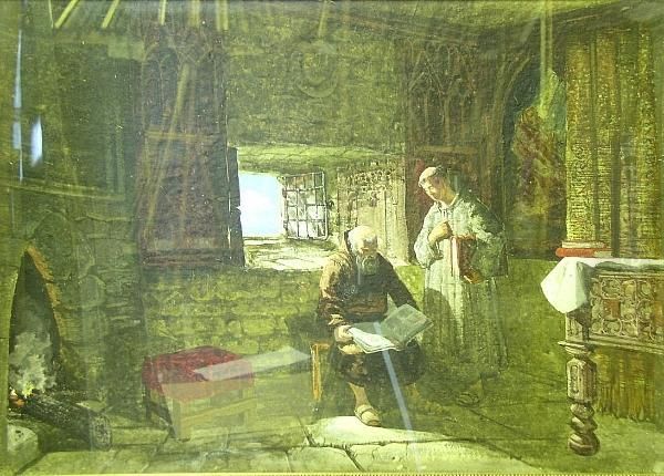 Ecclesiastical Interior With Monks Reading Oil Painting by Samuel A. Rayner