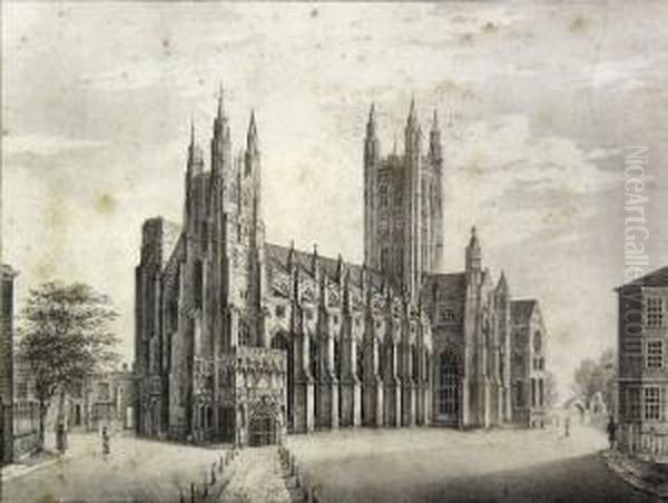 South View Of Canterbury Cathedral Oil Painting by Louis Laurant Raze