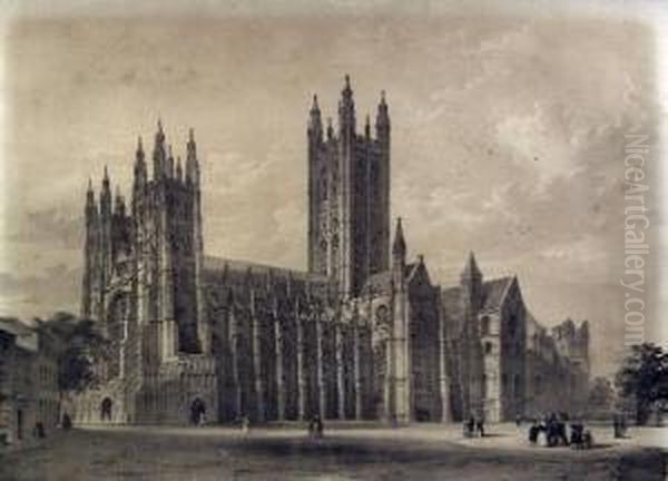 The South-west View Of Canterbury Cathedral Oil Painting by Louis Laurant Raze