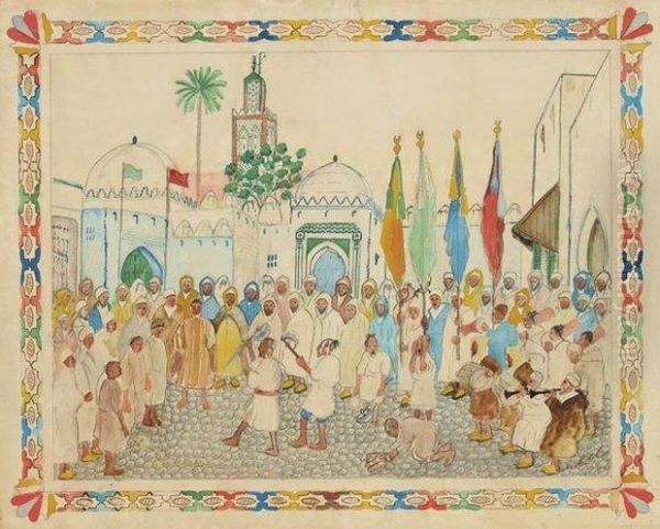 Adeptes De La Confrerie Des 
Hmadcha, Tanger Oil Painting by Mohamed Ben Ali Rbati