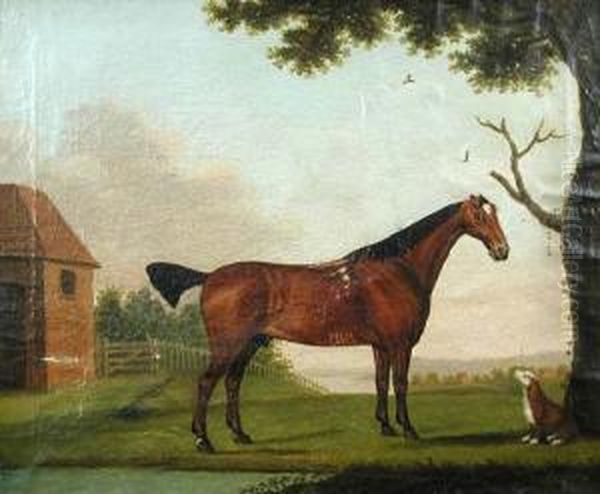 A Bay Hunter And Aspaniel In A Landscape Oil Painting by John Burell Read