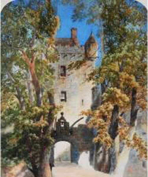 Castle Entrance With Drawbridge Oil Painting by Samuel Read