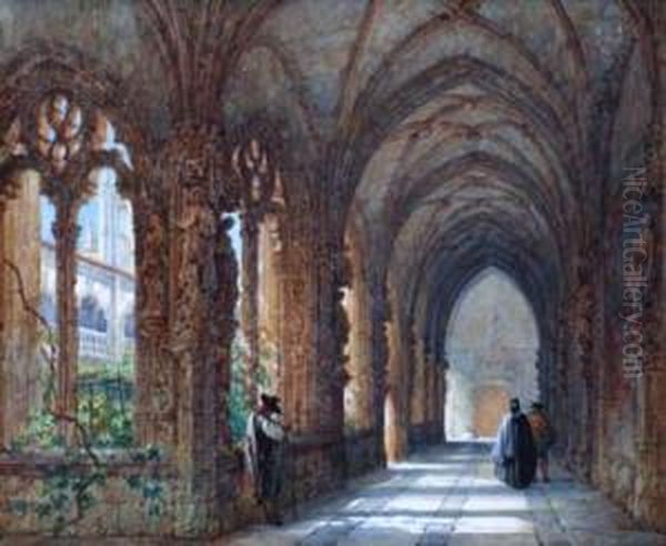 Figures In A Cloister Oil Painting by Samuel Read