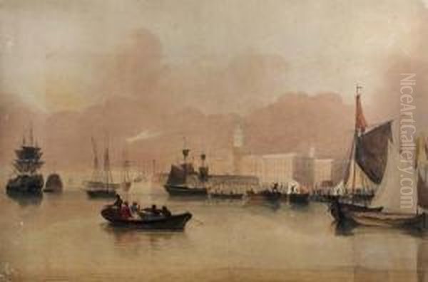 View Of The Mouth Of Portsmouth Harbour Oil Painting by Samuel Read