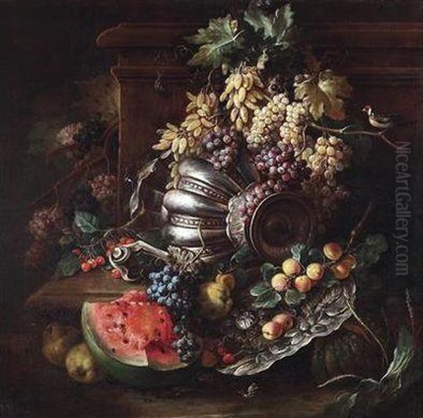 A Still Life Of Fruit With A Vase Oil Painting by Tommaso Realfonso