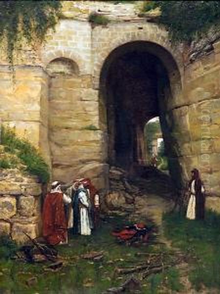 Arab Figures By A Walled Gate Oil Painting by Maurice Realier-Dumas