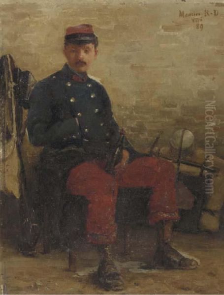 Soldat Assis Oil Painting by Maurice Realier-Dumas