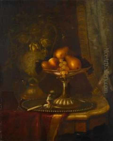 Still Life With Tazza, Fruit And Roses. Oil Painting by Morston Constantine Ream