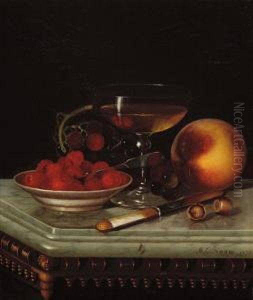 Fruit And Glass On A Marble Tabletop Oil Painting by Morston Constantine Ream