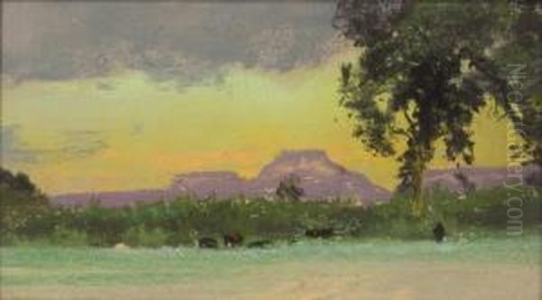 Landscape With Purple Butte And Lavender Sky Oil Painting by Charles Franklin Reaugh