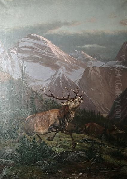 Deer Stalking Oil Painting by Otto Recknagel