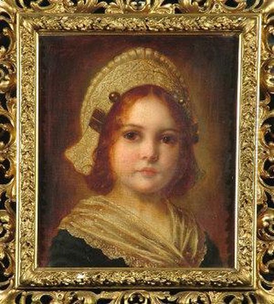 A Bust Portrait Of A Young Girl In German Regional Costume Oil Painting by Theodor Recknagel