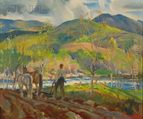 Ploughing The Fields Oil Painting by Mcivor Reddie