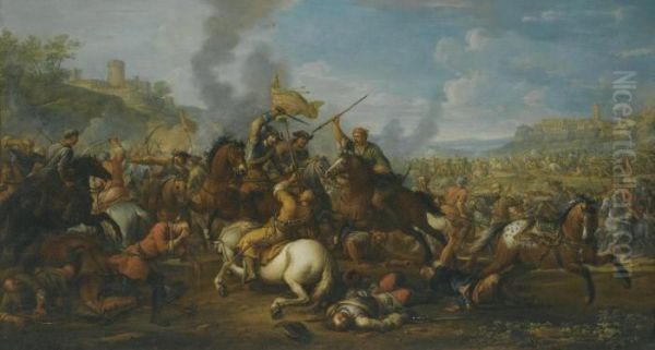 A Battle Scene Between Christians And Turks Oil Painting by Christian Reder