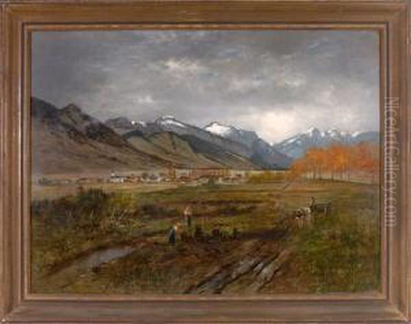 Torfstecher Im Herbstlichen Chiemgau Oil Painting by Franz Reder-Broily