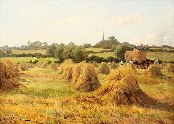 Harvest Time, Castle Donington Oil Painting by Arthur Walker Redgate