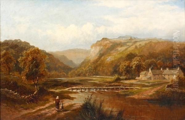 Mother And Child Approaching A Weir Oil Painting by Arthur Walker Redgate