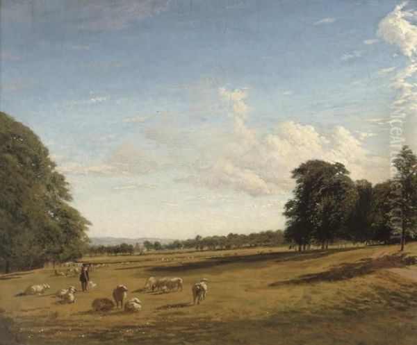 A Shepherd Watching His Flock Oil Painting by Richard Redgrave