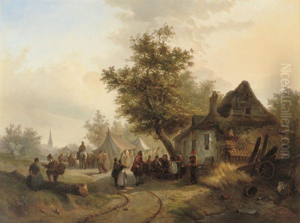 A Village Fair Oil Painting by Laurent Herman Redig