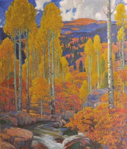 Aspens In Autumn Oil Painting by Carl Redin