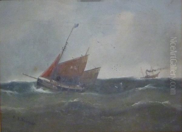 Steam And Sail Fishing Boats At Sea Oil Painting by Edward King Redmore