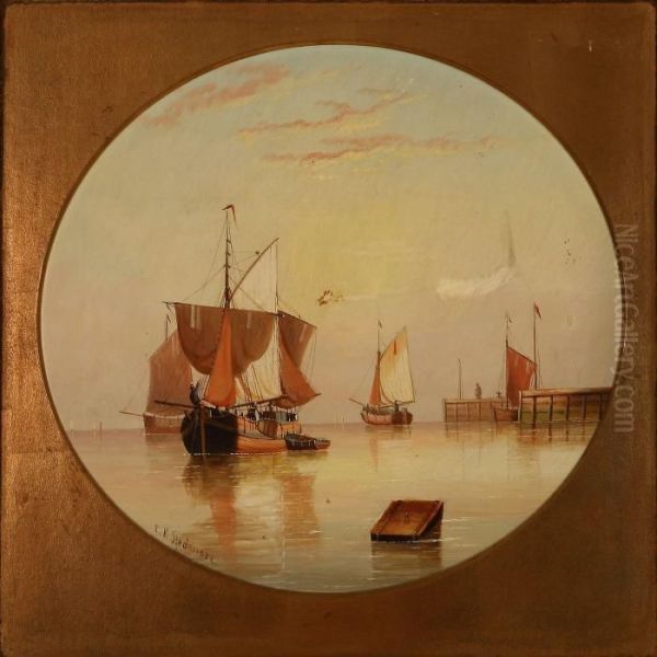 Coastal Scene With Sailing Ships Oil Painting by Edward King Redmore