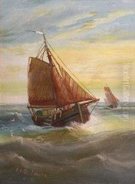 Dutch Fishing Boats At Sea Oil Painting by Edward King Redmore