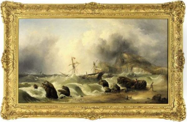 A Shipwreck In A Storm Off The Coast Oil Painting by Henry Redmore