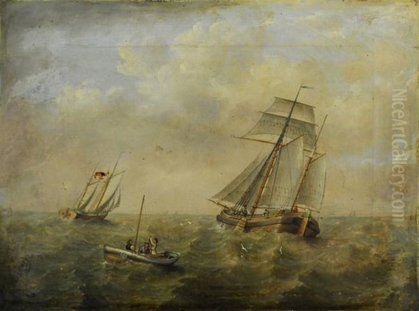 Ships At Sea Oil Painting by Henry Redmore