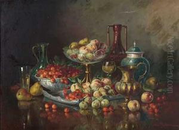 Uppiges Fruchtestillleben Mit Glas, Zinn Und Porzellan Oil Painting by A. Redtwitz