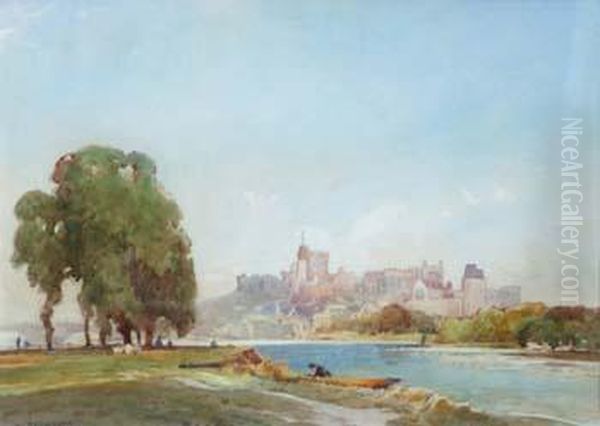 Windsor Castle From Eton Playing Fields Oil Painting by William Josiah Redworth