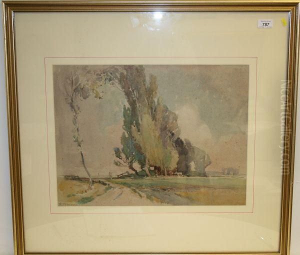 Trees In Landscape Oil Painting by William Josiah Redworth