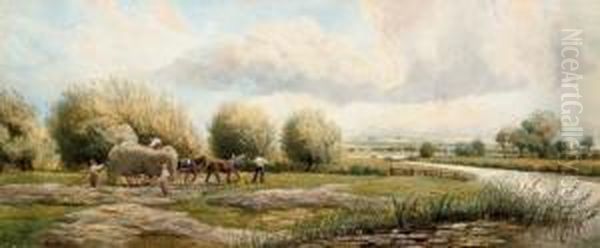 Gathering Hay Beside The Thames Oil Painting by Joseph Charles Reed