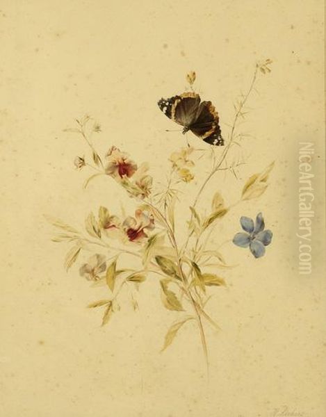 Flowering Branches With A Butterfly Oil Painting by Hendrik Reekers