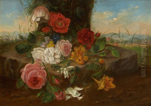 Blumenstillleben Oil Painting by Johannes Reekers