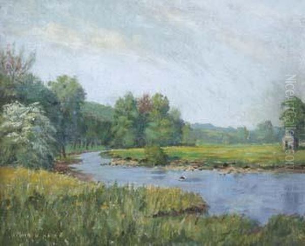 O.b.e., J.p. D.i.a. , On The Wye At Rowsley, Derbyshire, Signed, Titled On Verso Oil Painting by William Maxwell Reekie