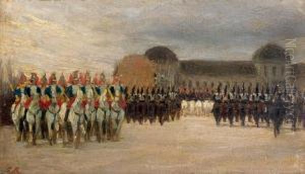 Revue Devant L'ecole Militaire Oil Painting by Guillaume Regamey