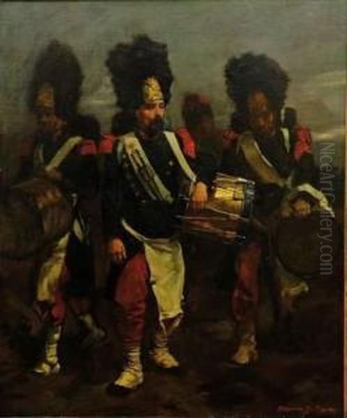 Trois Tambours Des Grenadiers A Pied De La Garde Imperiale Du Second Empire Oil Painting by Guillaume Regamey