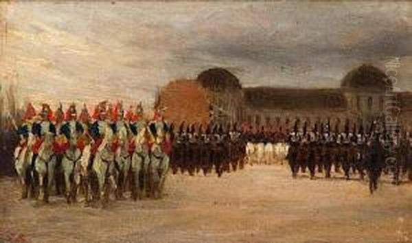 Revue De Garde Republicaine Devant L'ecole Militaire Oil Painting by Guillaume Regamey