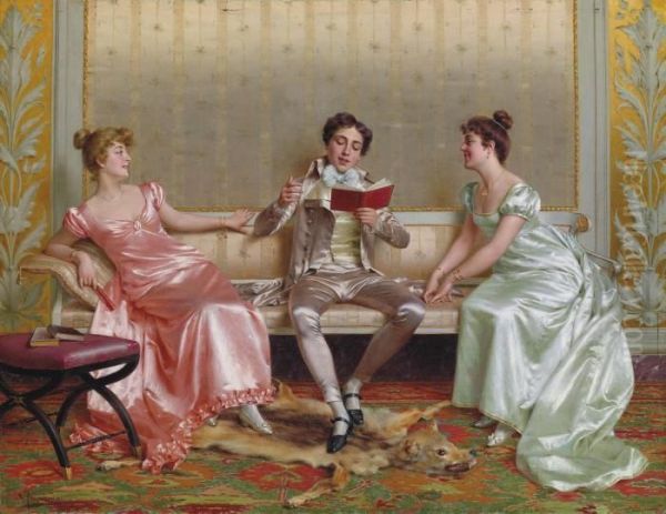 The Reading Oil Painting by Vittorio Reggianini