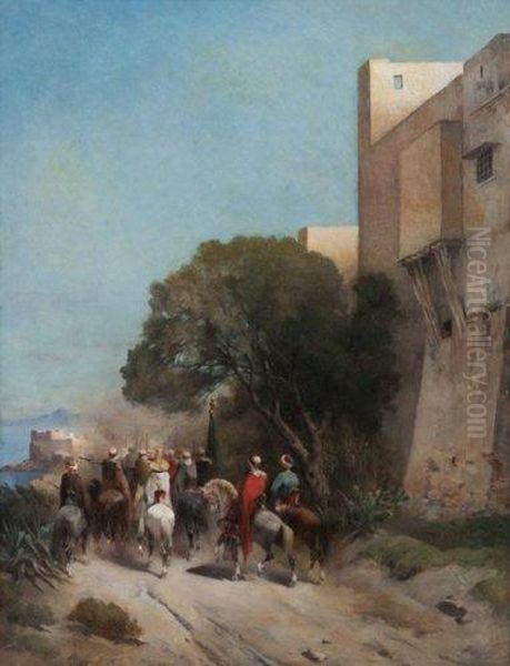 Cavaliers Arabes Entrant Dans La Ville Oil Painting by Emile Regnault de Maulmain