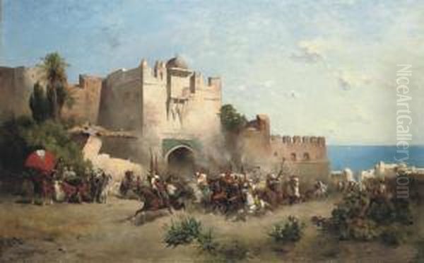 At The City Gate Oil Painting by Emile Regnault de Maulmain