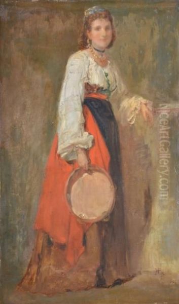 Italienne Au Tambourin Oil Painting by Henri Alexandre Georges Regnault