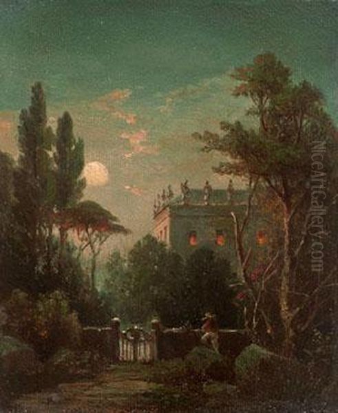 Italienische Landschaft Mit Palazzo Im Mondschein Oil Painting by Theodor Rehbenitz