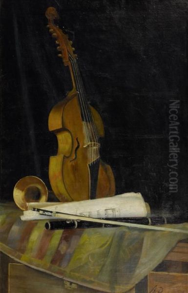 Still Life With Violin Oil Painting by Alfred Rehfous